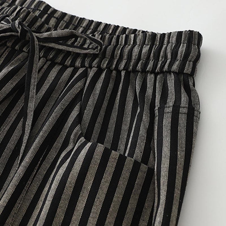 Buddha Stones Commute Striped Drawstring Design Women's Wide Leg Cotton Pants With Pockets - image 3