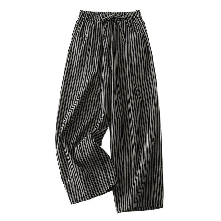 Buddha Stones Commute Striped Drawstring Design Women's Wide Leg Cotton Pants With Pockets - image 5