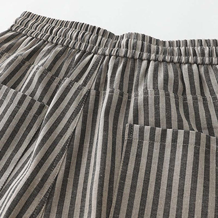 Buddha Stones Commute Striped Drawstring Design Women's Wide Leg Cotton Pants With Pockets - image 9