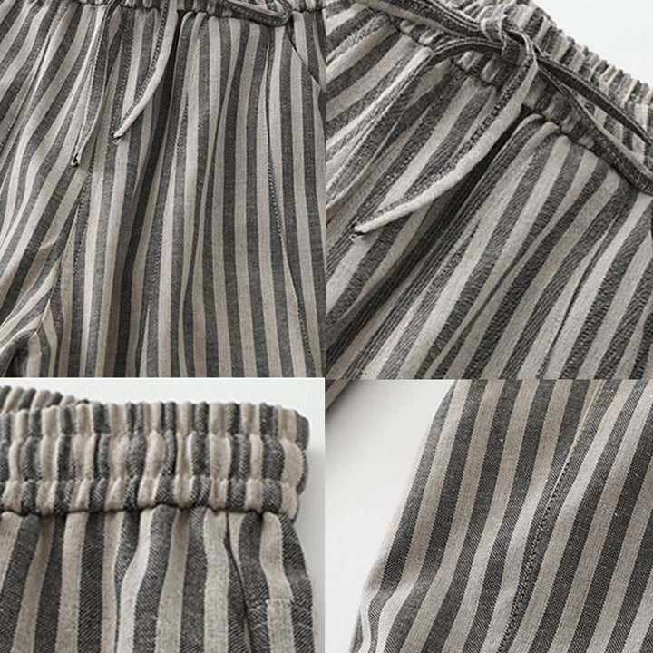 Buddha Stones Commute Striped Drawstring Design Women's Wide Leg Cotton Pants With Pockets - image 15