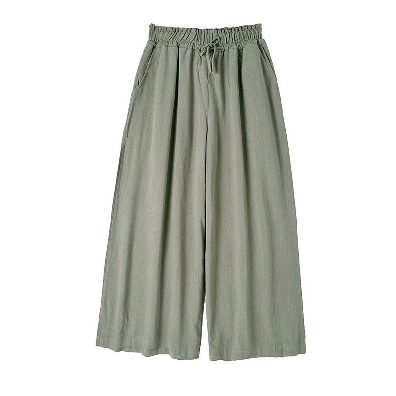 Buddha Stones Commute Plain Simple Lace-Up Design Women's Wide Leg Cotton Linen Pants With Pockets - image 10