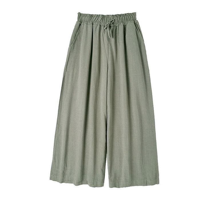 Buddha Stones Commute Plain Simple Lace-Up Design Women's Wide Leg Cotton Linen Pants With Pockets - image 10