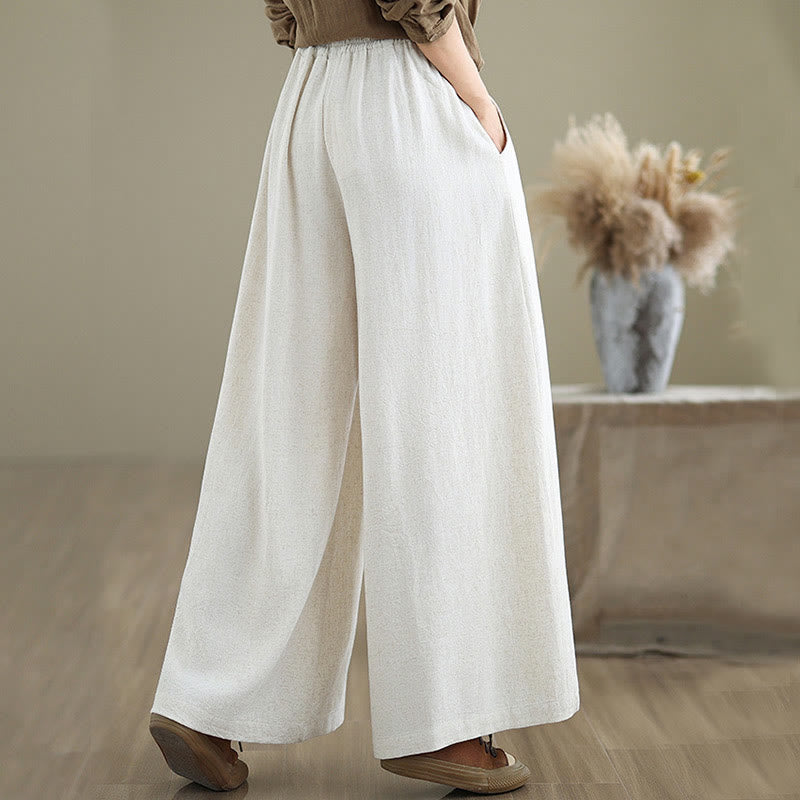 Buddha Stones Commute Plain Simple Lace-Up Design Women's Wide Leg Cotton Linen Pants With Pockets - image 19
