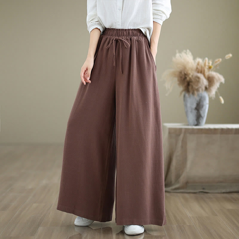 Buddha Stones Commute Plain Simple Lace-Up Design Women's Wide Leg Cotton Linen Pants With Pockets - Sienna - US6，UK/AU10，EU38 (XL) - image 11
