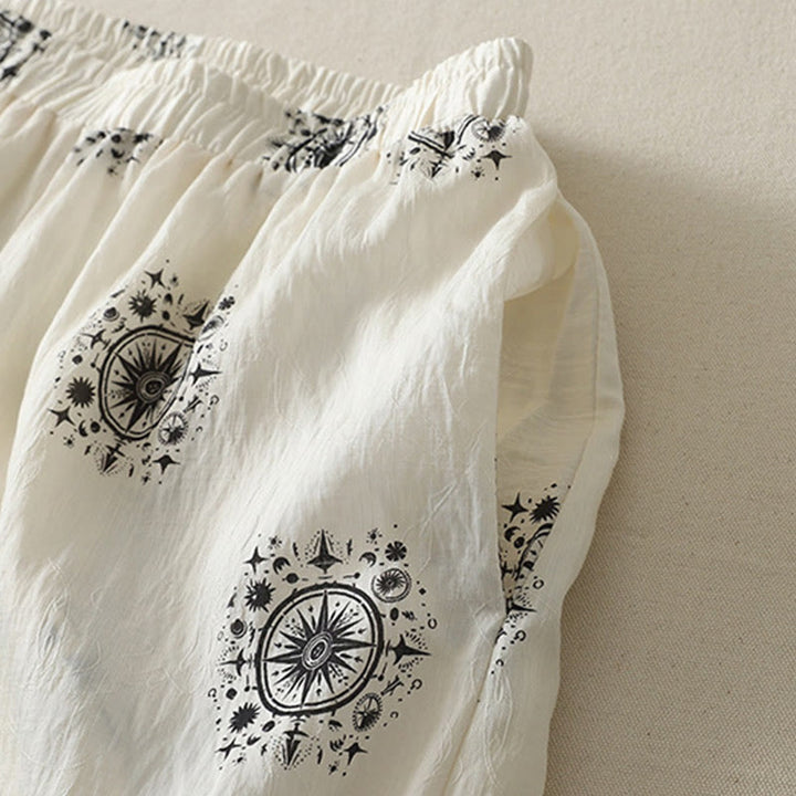 Buddha Stones Bohemian Printing Celestial Pattern Women's Wide Leg Cotton Pants With Pockets - image 8