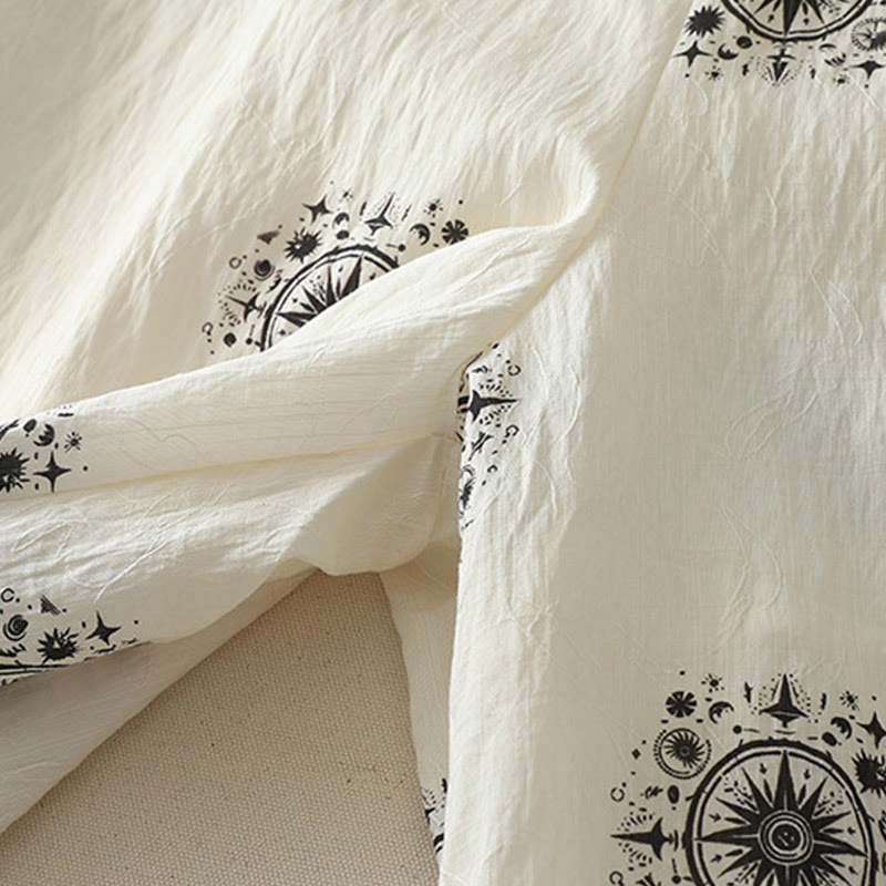 Buddha Stones Bohemian Printing Celestial Pattern Women's Wide Leg Cotton Pants With Pockets - image 11