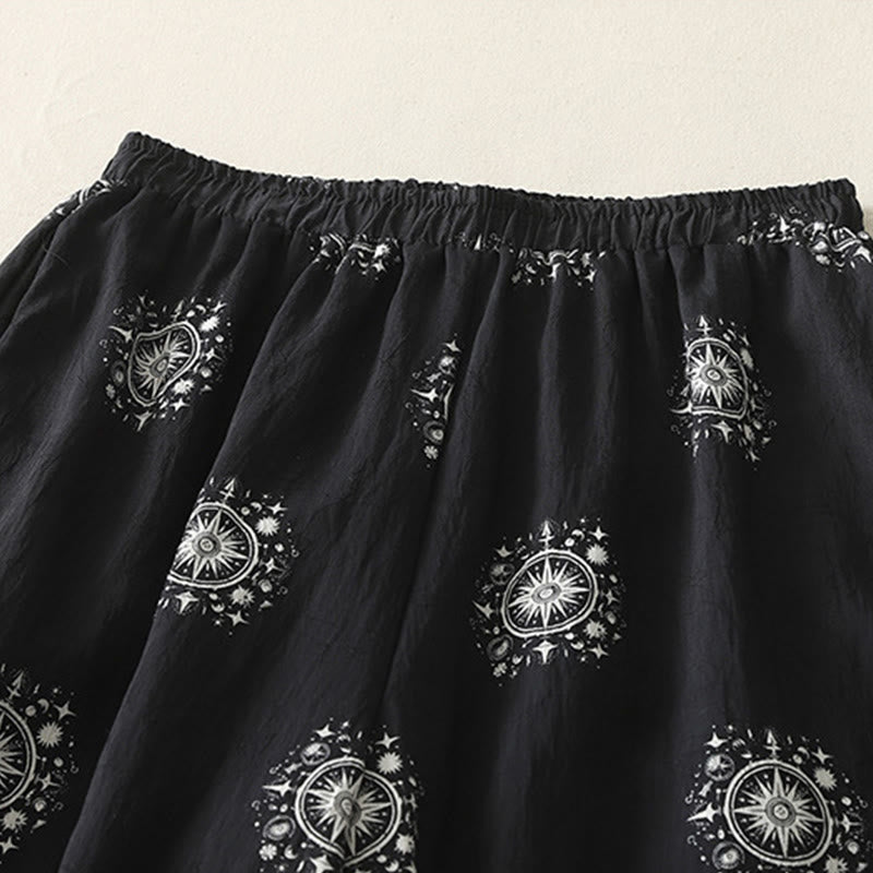 Buddha Stones Bohemian Printing Celestial Pattern Women's Wide Leg Cotton Pants With Pockets - image 1