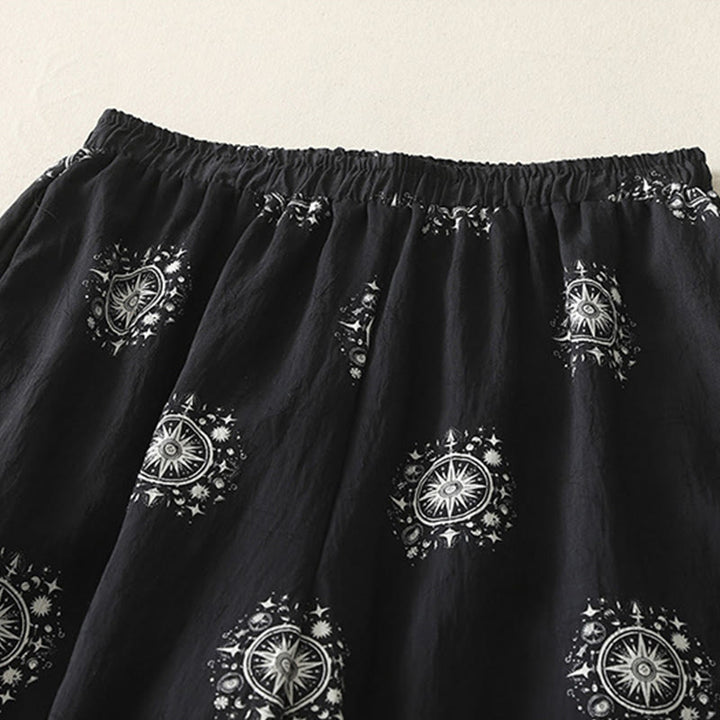 Buddha Stones Bohemian Printing Celestial Pattern Women's Wide Leg Cotton Pants With Pockets - image 1