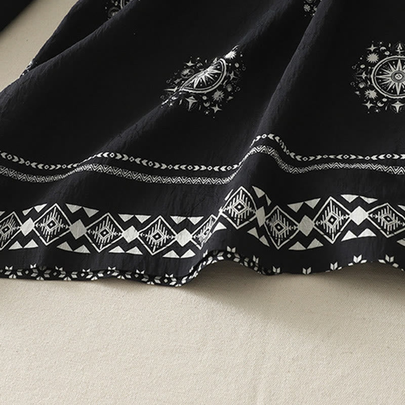 Buddha Stones Bohemian Printing Celestial Pattern Women's Wide Leg Cotton Pants With Pockets - image 3