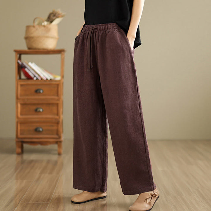 Buddha Stones Commute Retro Solid Color Women's Harem Drawstring Cotton Pants With Pockets - image 7