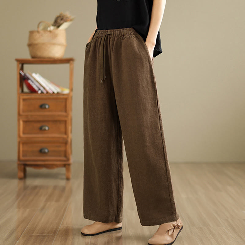 Buddha Stones Commute Retro Solid Color Women's Harem Drawstring Cotton Pants With Pockets - image 16