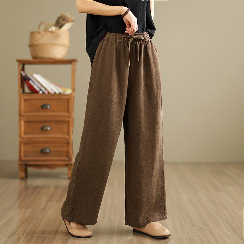 Buddha Stones Commute Retro Solid Color Women's Harem Drawstring Cotton Pants With Pockets - Sienna - US8-10，UK/AU12-14，EU40-42 (2XL) - image 15