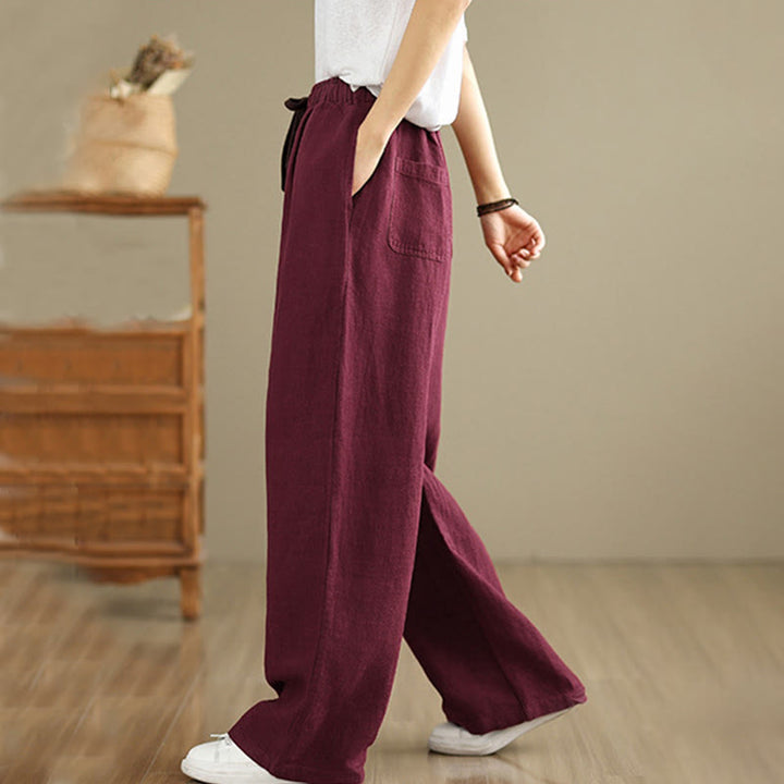 Buddha Stones Commute Retro Solid Color Women's Harem Drawstring Cotton Pants With Pockets - image 21
