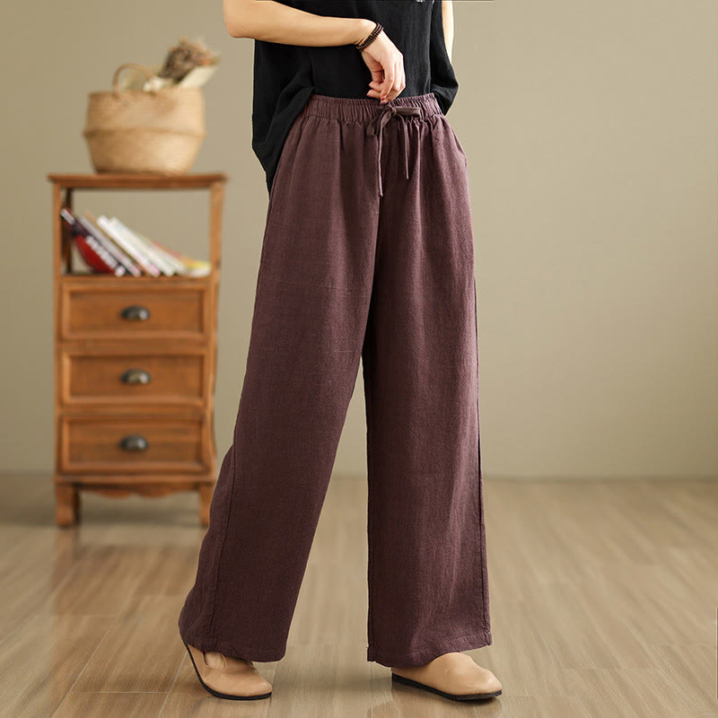 Buddha Stones Commute Retro Solid Color Women's Harem Drawstring Cotton Pants With Pockets - image 9