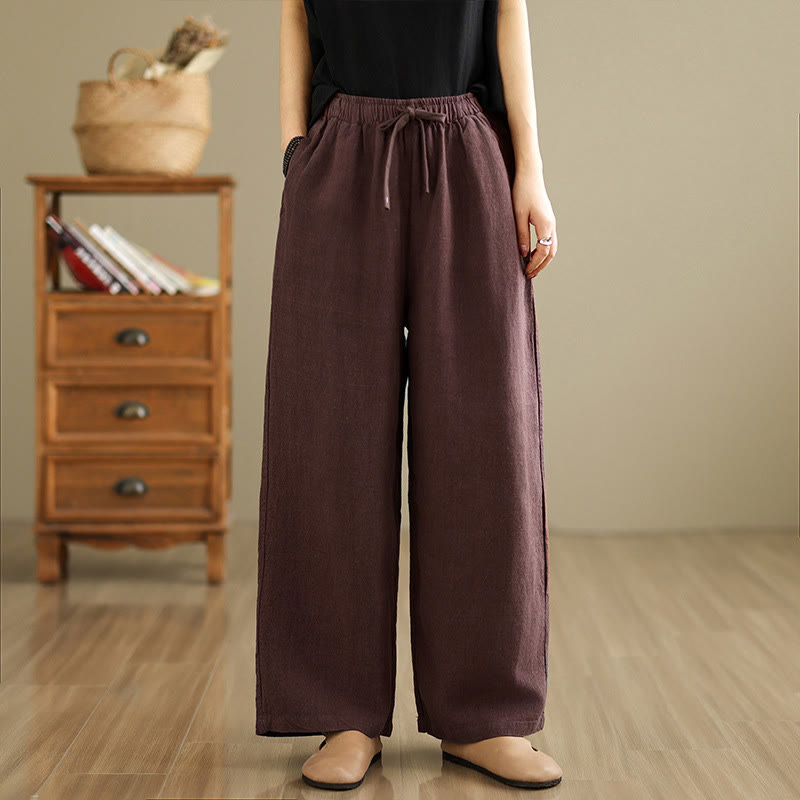 Buddha Stones Commute Retro Solid Color Women's Harem Drawstring Cotton Pants With Pockets - Maroon - US8-10，UK/AU12-14，EU40-42 (2XL) - image 7