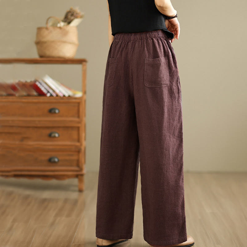 Buddha Stones Commute Retro Solid Color Women's Harem Drawstring Cotton Pants With Pockets - image 8