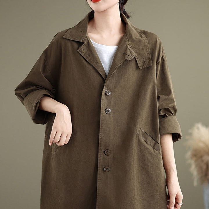 Buddha Stones Spring Plain Buttons Design Long Sleeve Women's Cotton Linen Jacket With Pockets - image 21