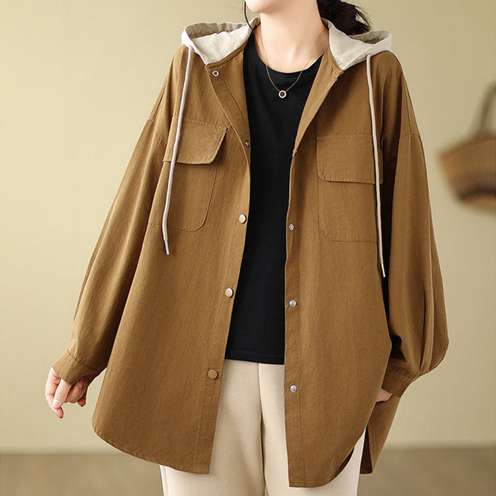 Buddha Stones Casual Commute Drawstring Hoodie Women's Cotton Linen Jacket With Pockets - image 10