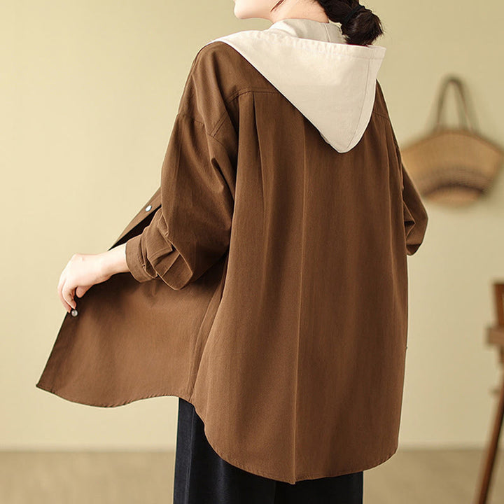 Buddha Stones Casual Commute Drawstring Hoodie Women's Cotton Linen Jacket With Pockets - image 3