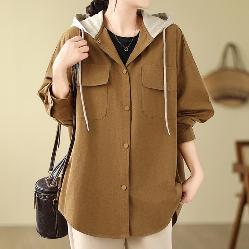 Buddha Stones Casual Commute Drawstring Hoodie Women's Cotton Linen Jacket With Pockets - image 10