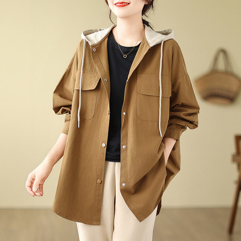 Buddha Stones Casual Commute Drawstring Hoodie Women's Cotton Linen Jacket With Pockets - Goldenrod - US14，UK/AU18，EU46 (2XL) - image 7