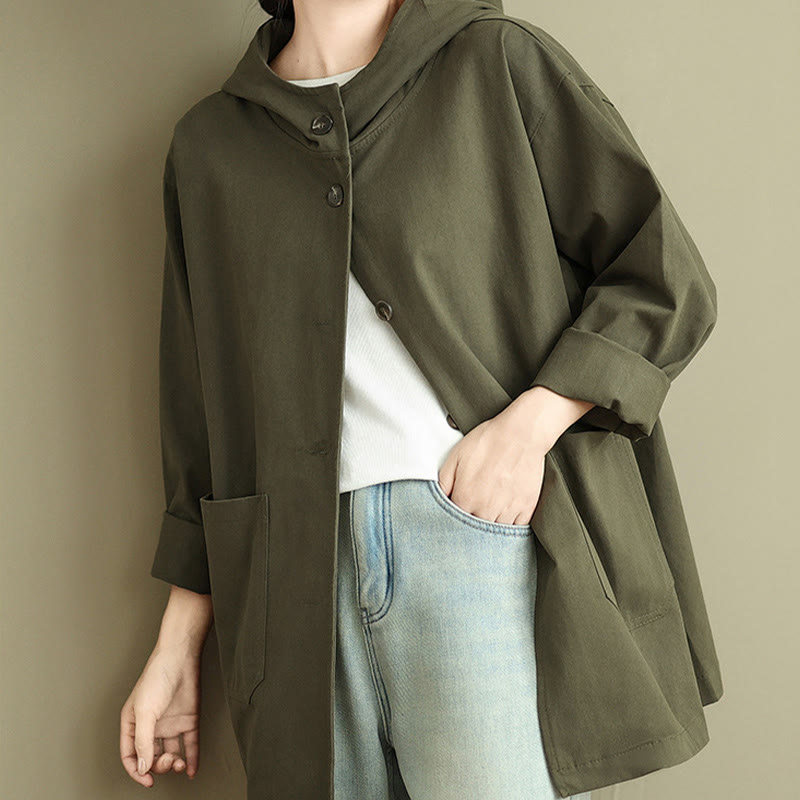 Buddha Stones Fall Vintage Hoodie Women's Cotton Linen Jacket With Front Pockets - image 4