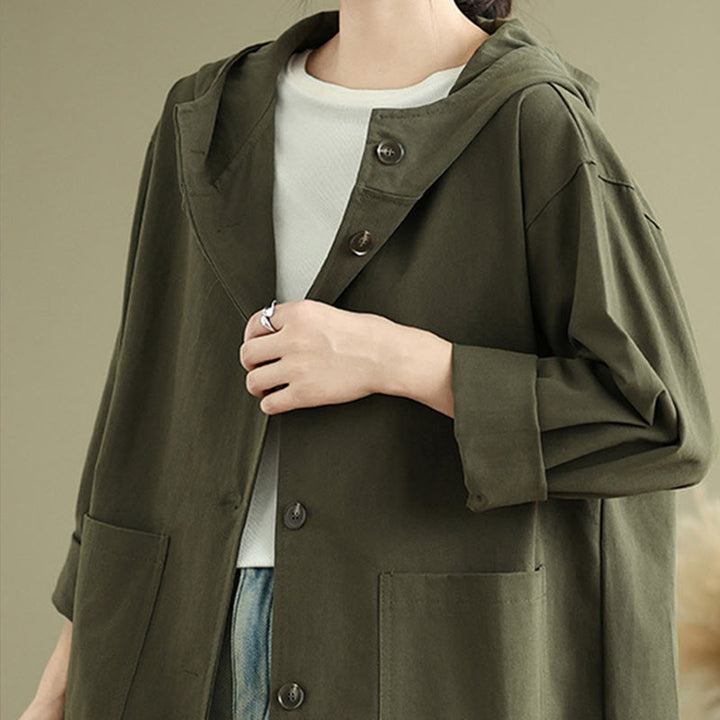 Buddha Stones Fall Vintage Hoodie Women's Cotton Linen Jacket With Front Pockets - image 4