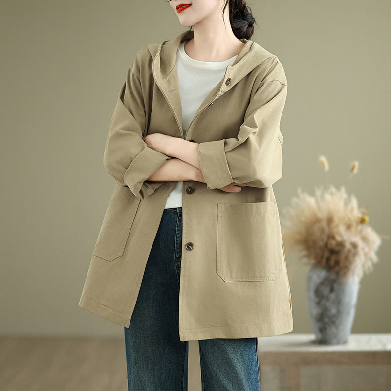 Buddha Stones Fall Vintage Hoodie Women's Cotton Linen Jacket With Front Pockets - PaleGoldenrod - US12，UK/AU16，EU44 (XL) - image 7
