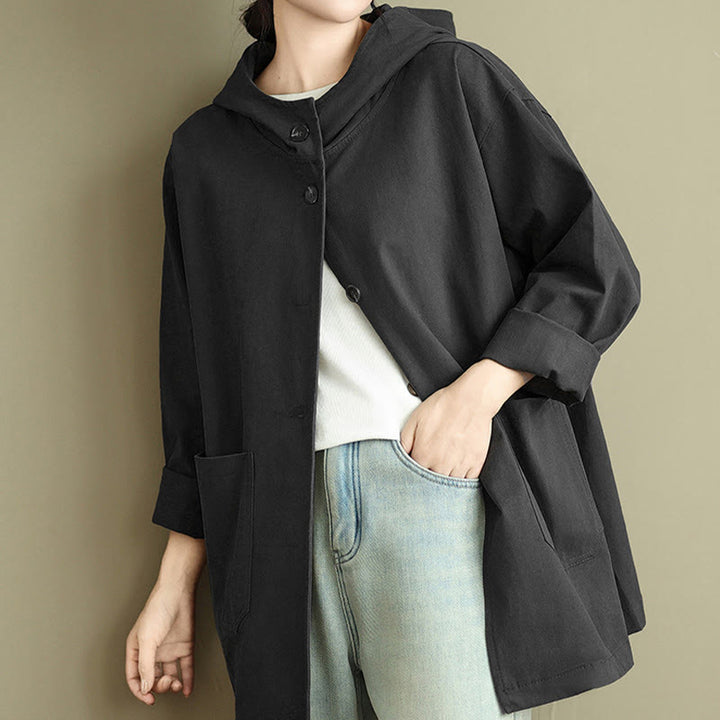 Buddha Stones Fall Vintage Hoodie Women's Cotton Linen Jacket With Front Pockets - image 19