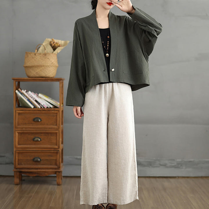 Buddha Stones Casual Vintage Plain Long Sleeve Open Front Jacket With Pockets - image 17