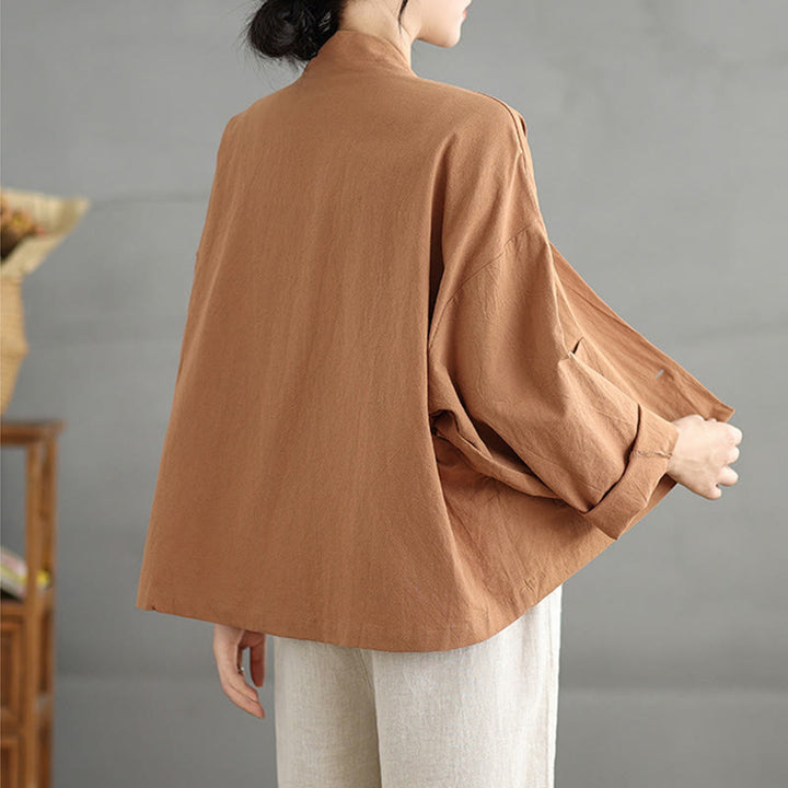Buddha Stones Casual Vintage Plain Long Sleeve Open Front Jacket With Pockets - image 1
