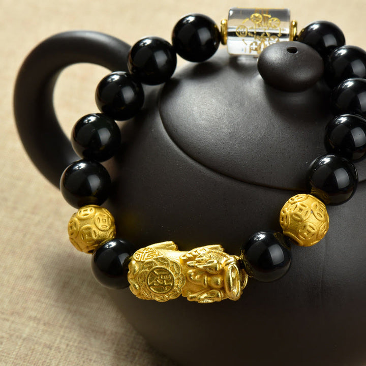 FREE Today: Positive and Wealth Fengshui Copper Pixiu Rainbow Obsidian Beads Bracelet - image 3