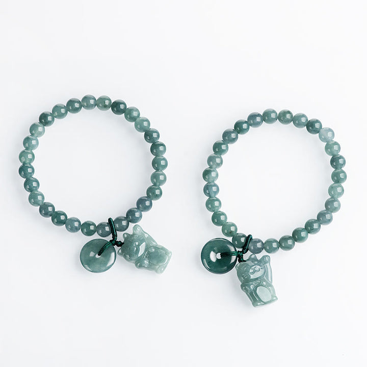 Buddha Stones Blue Jade Peace Buckle Lucky Cat Prosperity Bracelet - image 10
