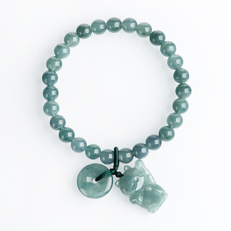 Buddha Stones Blue Jade Peace Buckle Lucky Cat Prosperity Bracelet - image 3