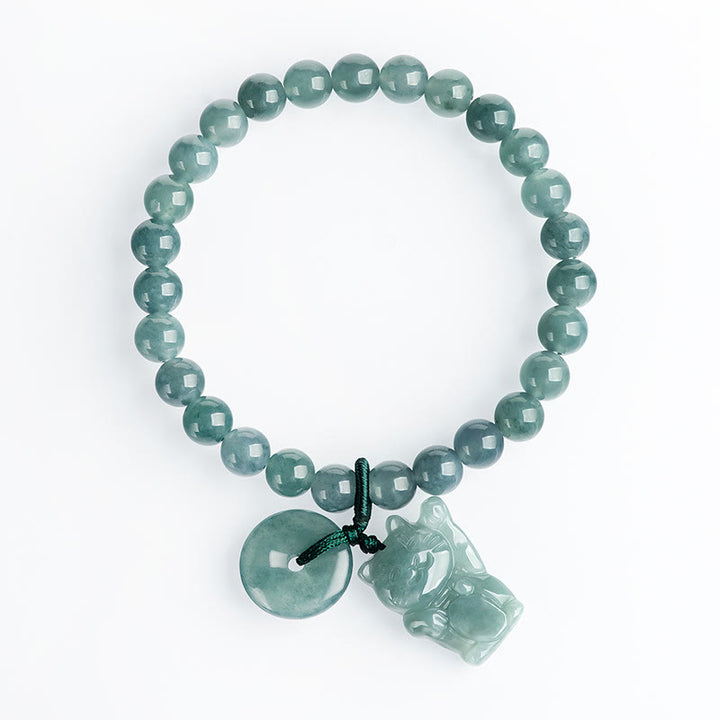 Buddha Stones Blue Jade Peace Buckle Lucky Cat Prosperity Bracelet - image 3