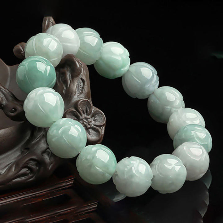 Buddha Stones Natural Jade Lotus Carving Prosperity Bracelet - image 2