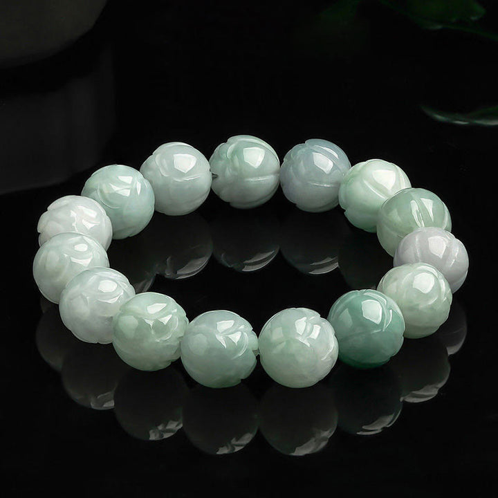 Buddha Stones Natural Jade Lotus Carving Prosperity Bracelet - Jade-13.5mm - image 1