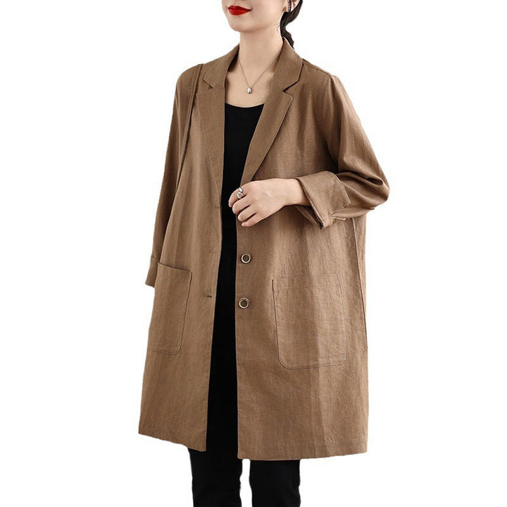 Buddha Stones Casual Fall Buttons Design Lapel Women's Cotton Linen Coat With Pockets - image 15