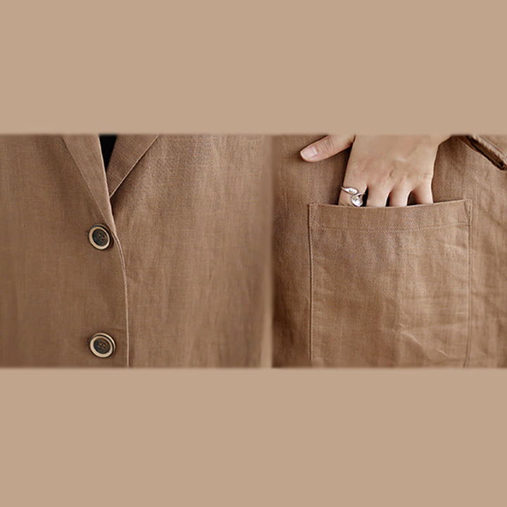Buddha Stones Casual Fall Buttons Design Lapel Women's Cotton Linen Coat With Pockets - image 12