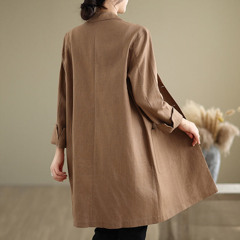 Buddha Stones Casual Fall Buttons Design Lapel Women's Cotton Linen Coat With Pockets - image 8
