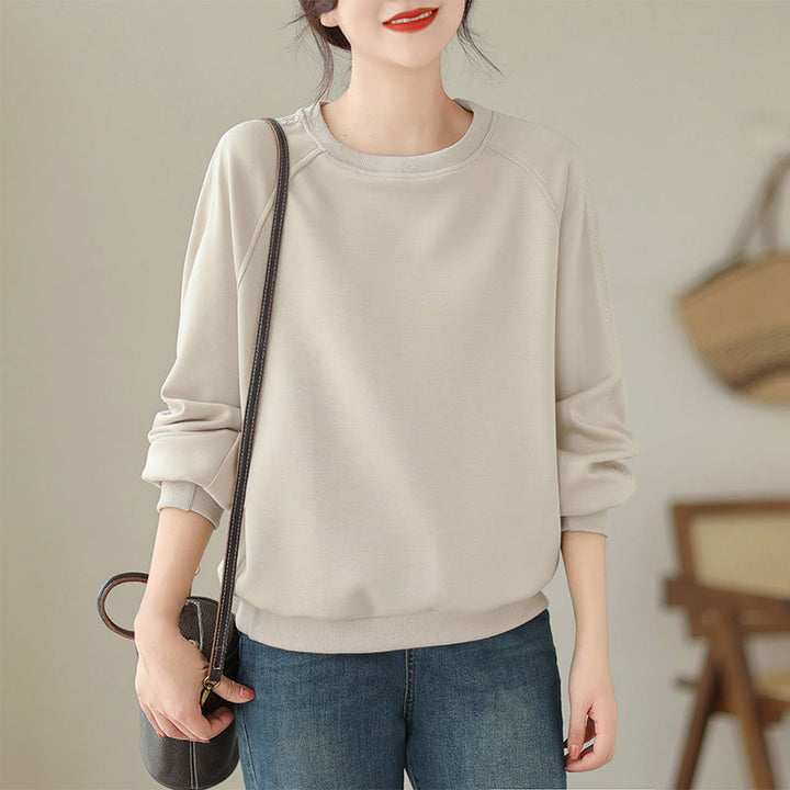 Buddha Stones Fall Plain Crew Neck Cotton Pullover Women's Sweatshirt  - AntiqueWhite - US14，UK/AU18，EU46 (2XL) - image 0