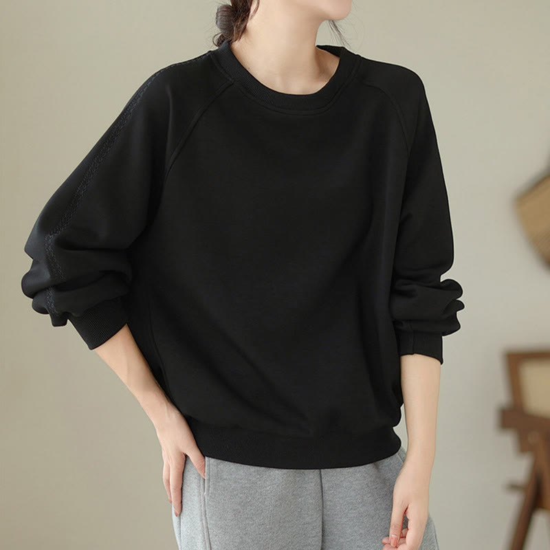 Buddha Stones Fall Plain Crew Neck Cotton Pullover Women's Sweatshirt  - image 10