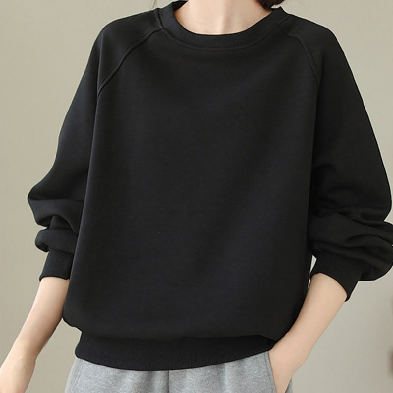 Buddha Stones Fall Plain Crew Neck Cotton Pullover Women's Sweatshirt  - image 11