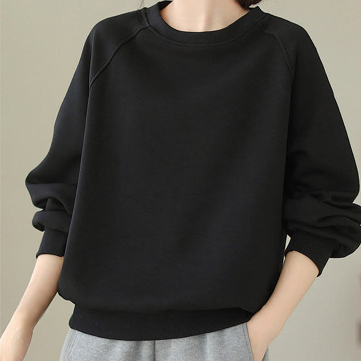 Buddha Stones Fall Plain Crew Neck Cotton Pullover Women's Sweatshirt  - image 11