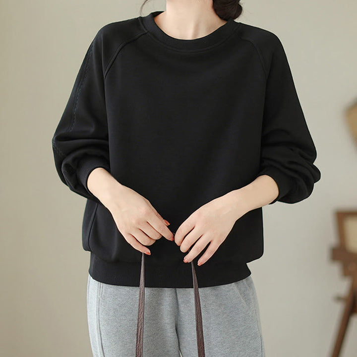 Buddha Stones Fall Plain Crew Neck Cotton Pullover Women's Sweatshirt  - image 8