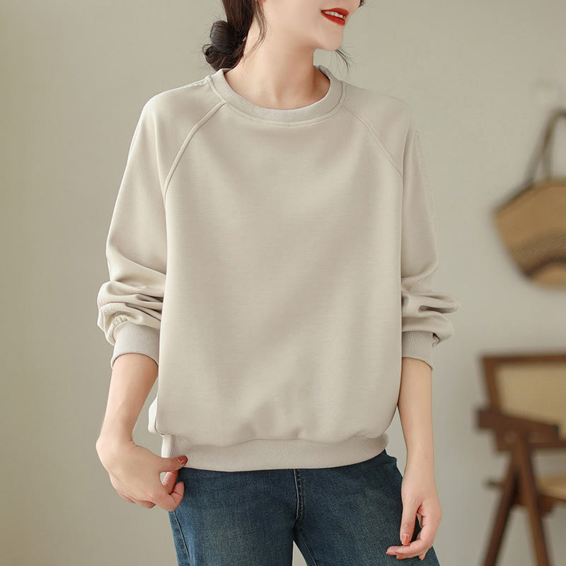 Buddha Stones Fall Plain Crew Neck Cotton Pullover Women's Sweatshirt  - image 4