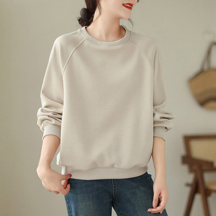 Buddha Stones Fall Plain Crew Neck Cotton Pullover Women's Sweatshirt  - image 4