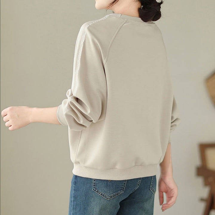 Buddha Stones Fall Plain Crew Neck Cotton Pullover Women's Sweatshirt  - image 2