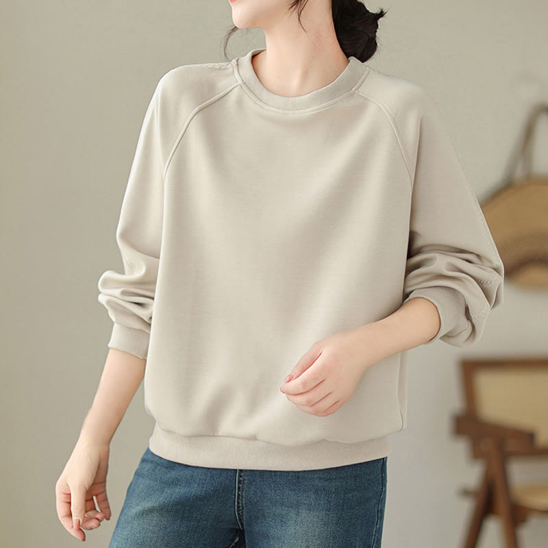 Buddha Stones Fall Plain Crew Neck Cotton Pullover Women's Sweatshirt  - image 1