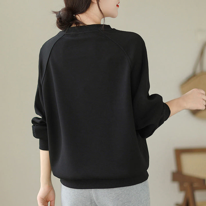 Buddha Stones Fall Plain Crew Neck Cotton Pullover Women's Sweatshirt  - image 9